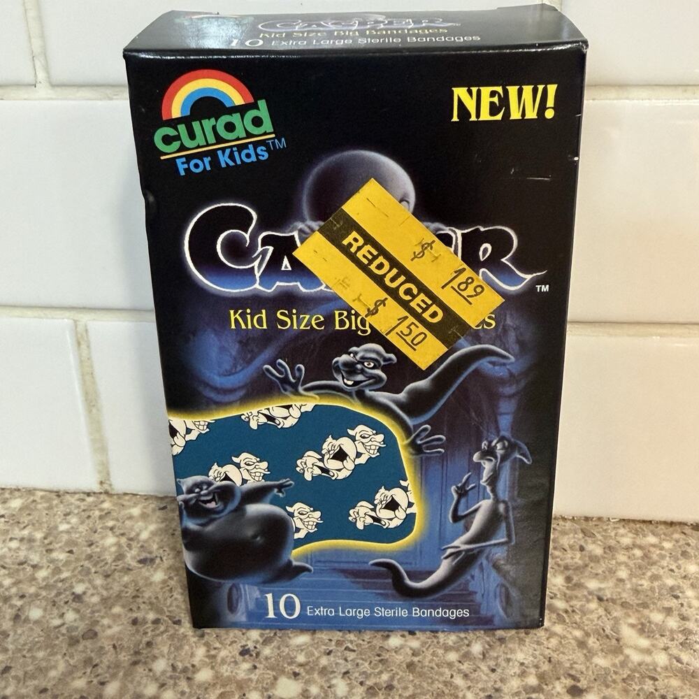 Vintage 1995 Casper Curad For Kids Bandages 10 Extra Large Ghosts New Old Stock